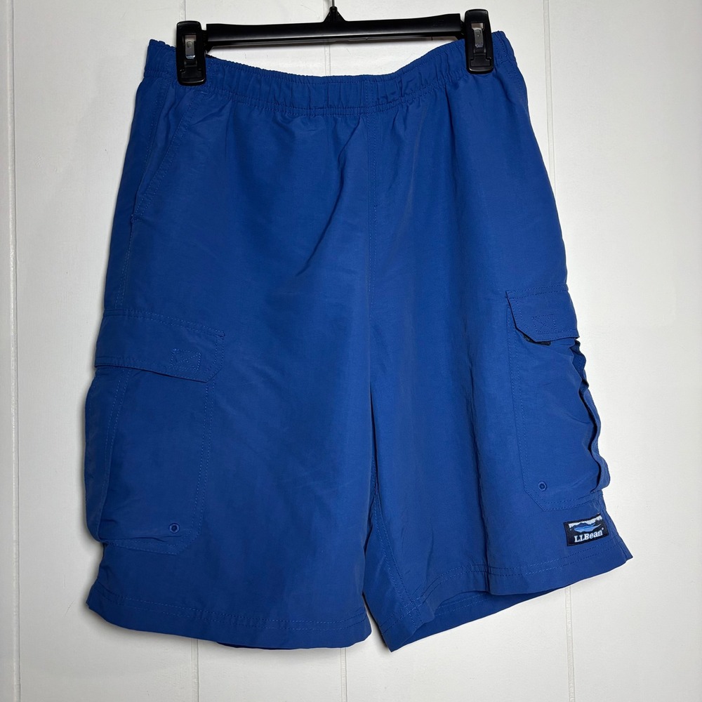 LL Bean Mens Supplex Nylon Cargo Swim Trunks Blue Medium Outdoors Cargo Gorpcore